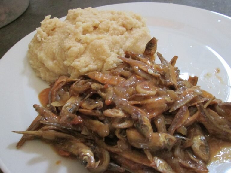Traditional Zimbabwean sadza served with stewed kapenta